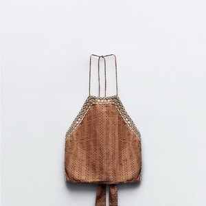 Zara Brown Top with Black Embroidery